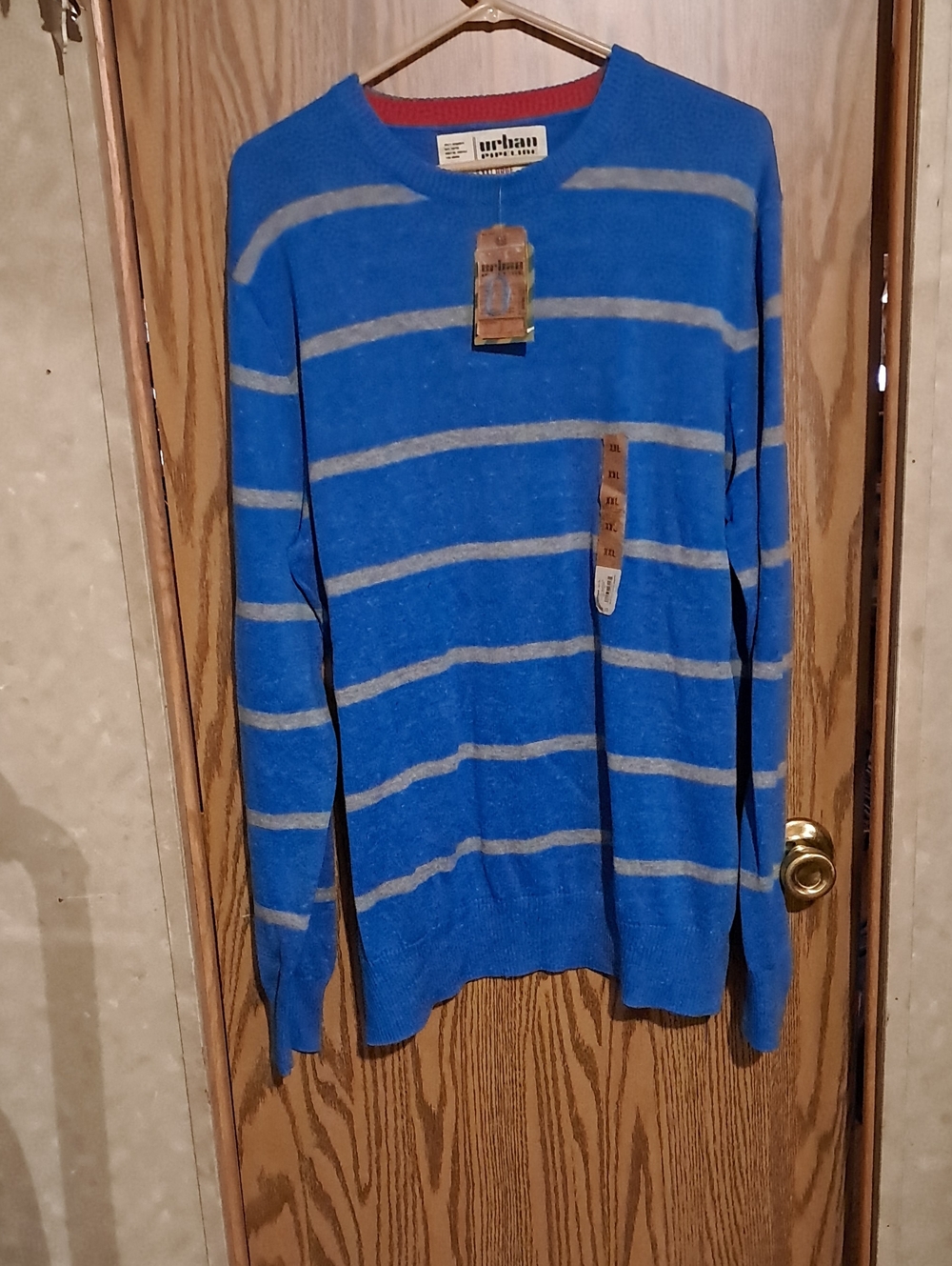 urban pipeline Royal Blue Crewneck Sweater with Light Gray Stripes